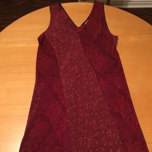 Long Red Patterned V-Neck Dress